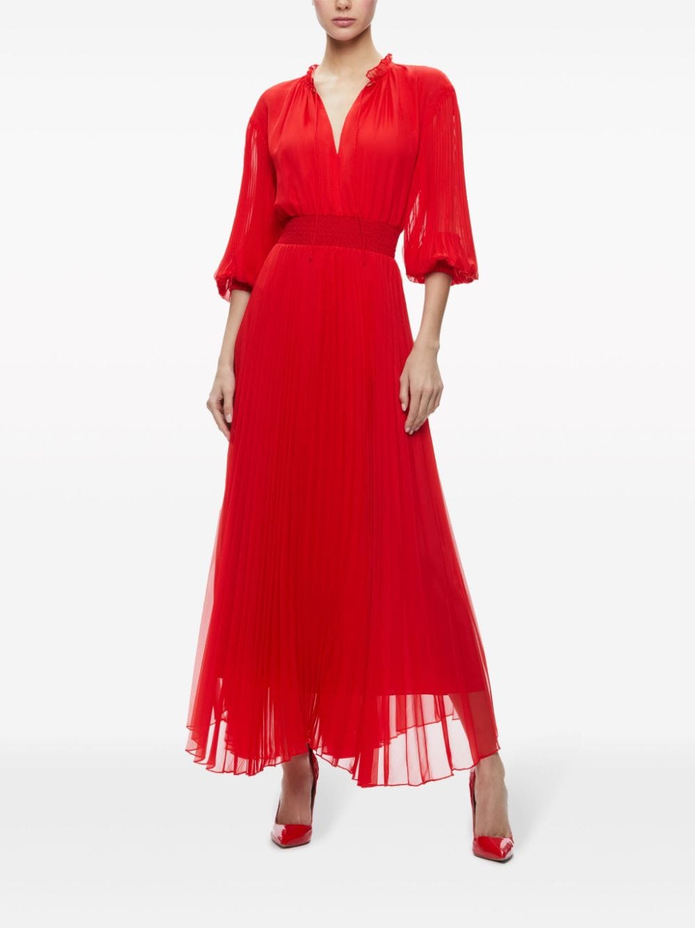 Shop Alice And Olivia Vernia Pleated Midi Dress In Red