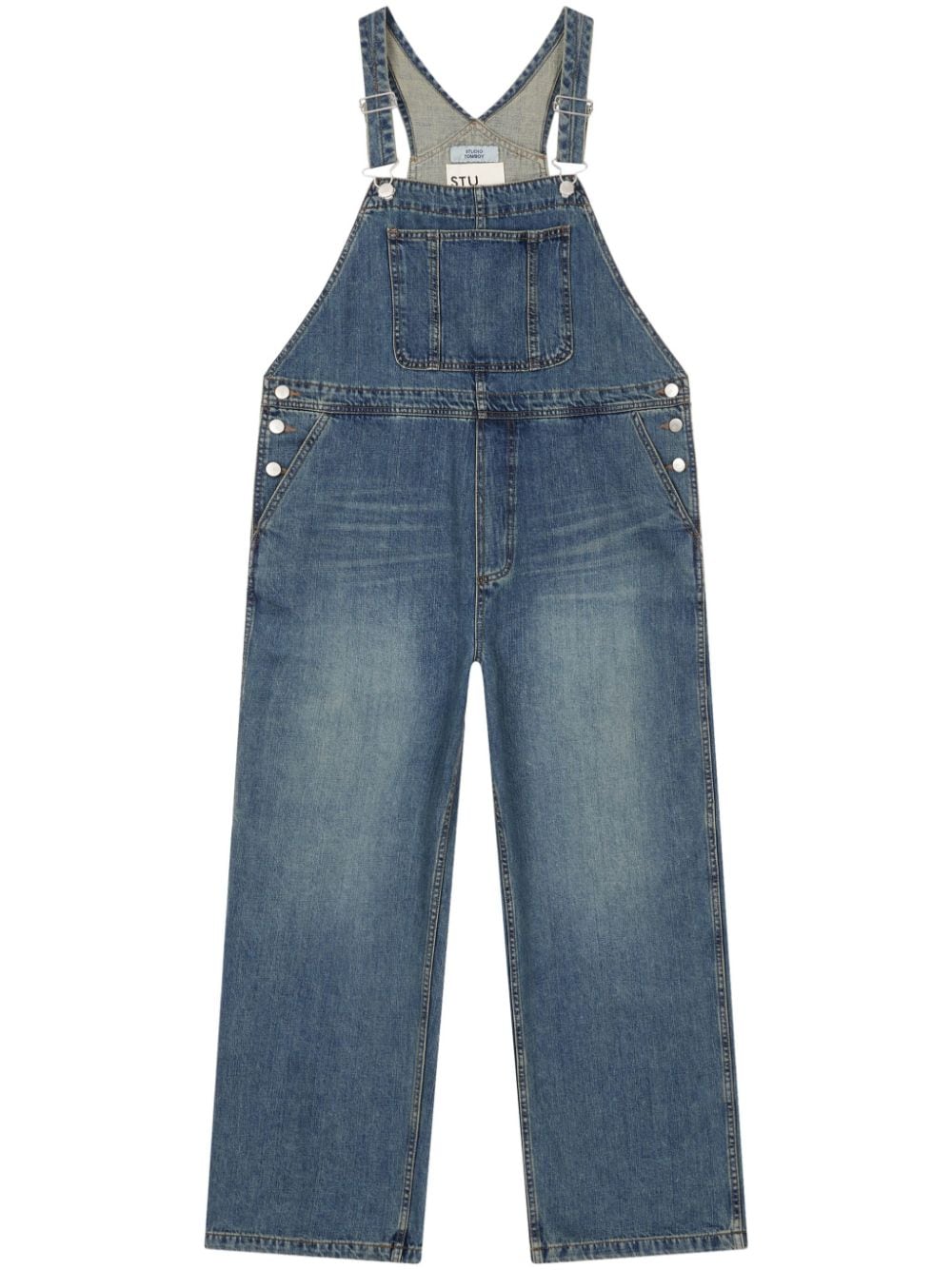 Studio Tomboy Cotton Washed Denim Dungarees In Blue