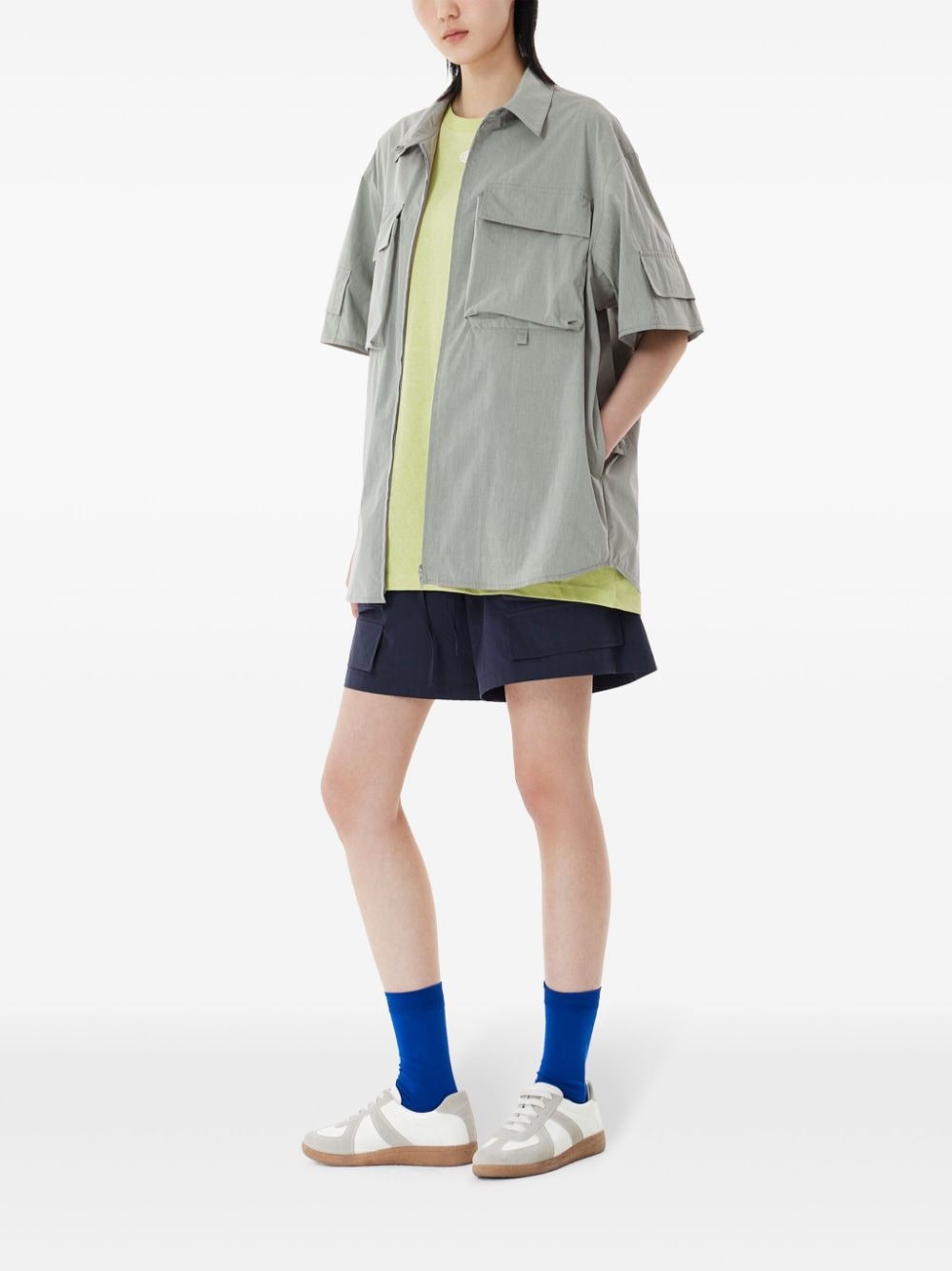 Shop Studio Tomboy Zip-up Cargo Shirt In Grey