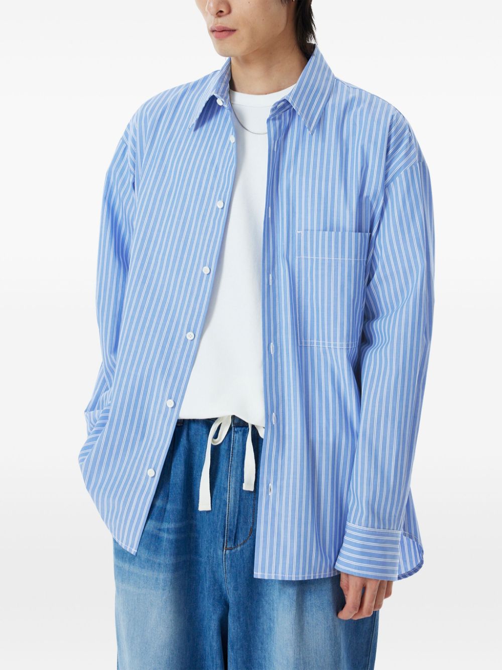 Shop Studio Tomboy Striped Cotton Shirt In Blue