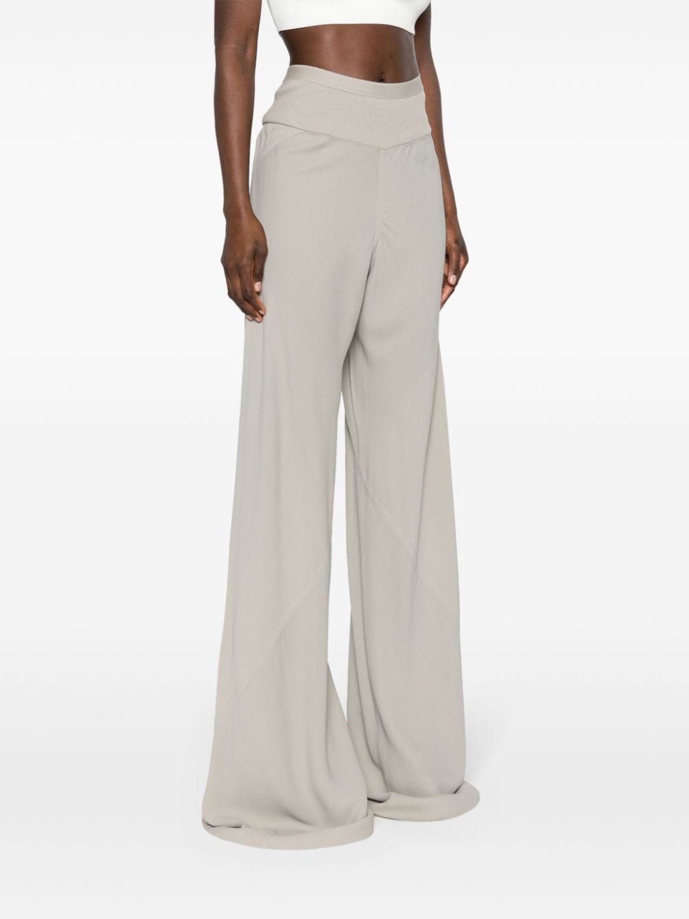 Shop Rick Owens Ribbed-waistband Wide-leg Trousers In Neutrals