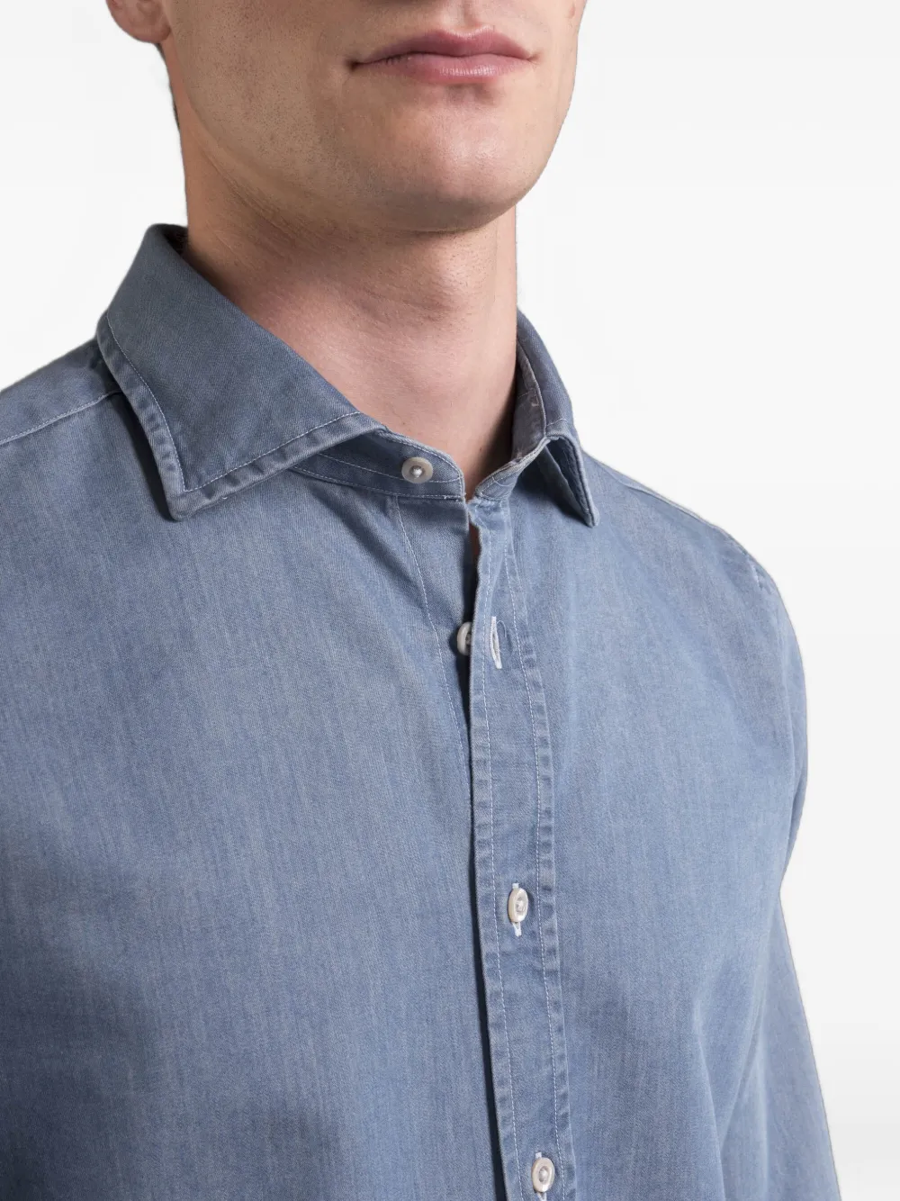 Moorer Harold denim overhemd met lange mouwen Blauw