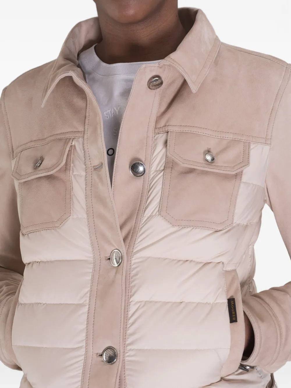 Moorer Petunia gewatteerd jack met suède vlak Beige