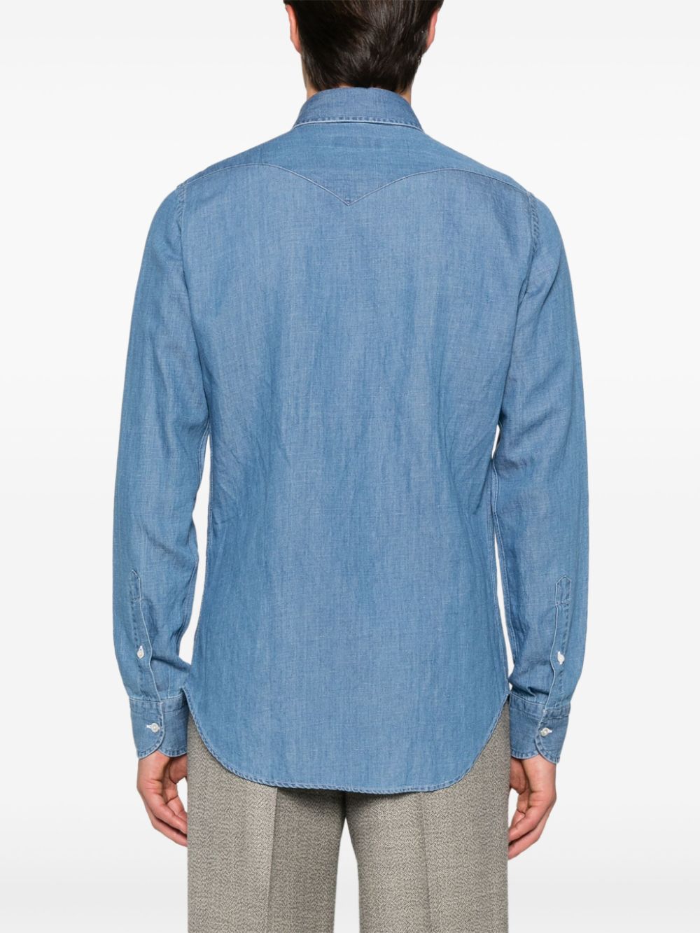 Shop Moorer Rolf Chambray Shirt In Blue