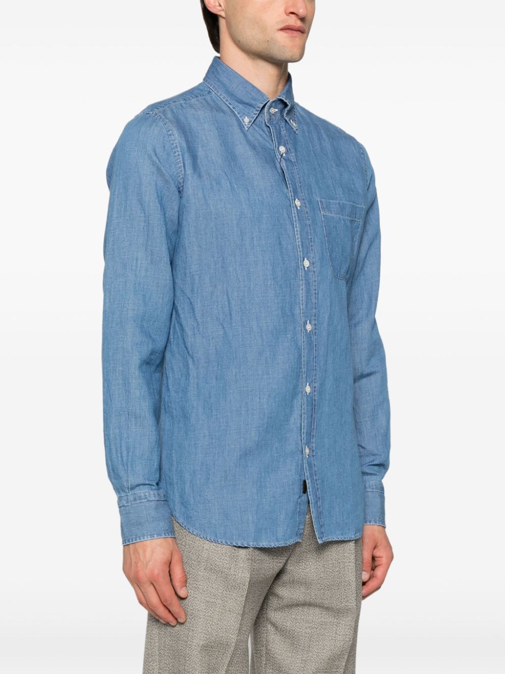 Shop Moorer Rolf Chambray Shirt In Blue