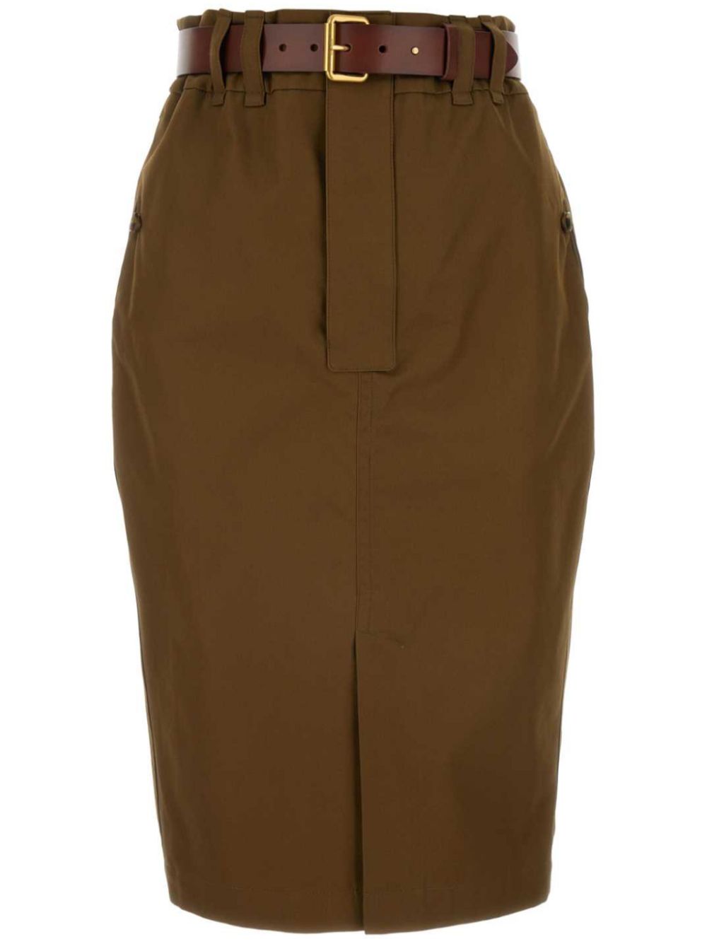 Saint Laurent belted cotton pencil skirt - Brown