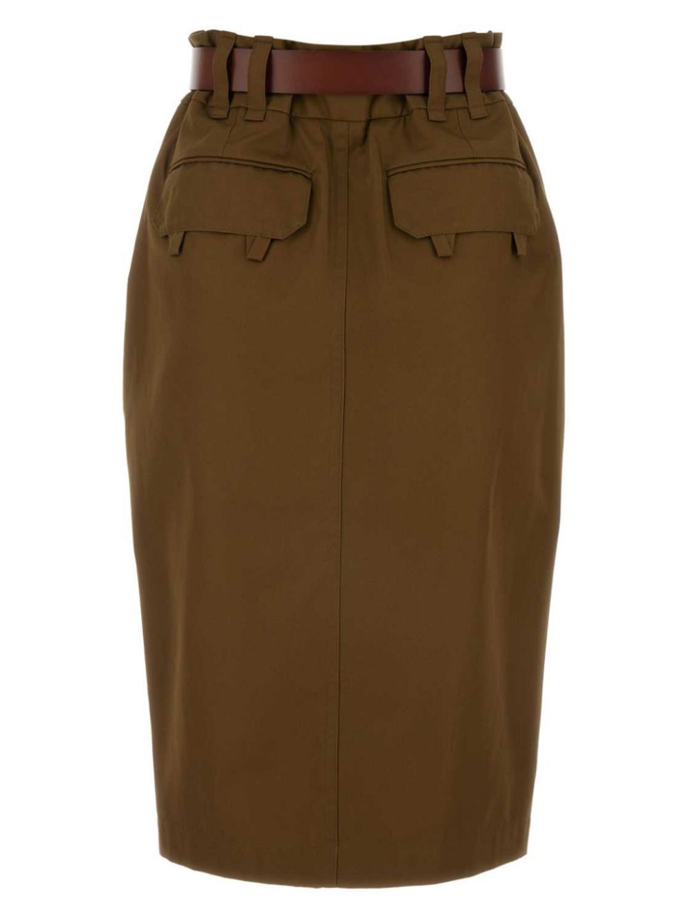 Saint Laurent Belted Cotton Pencil Skirt | Brown | FARFETCH