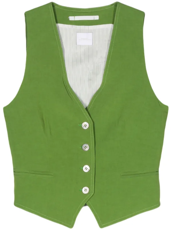 Merci Shantung Buttoned Vest | Green | FARFETCH
