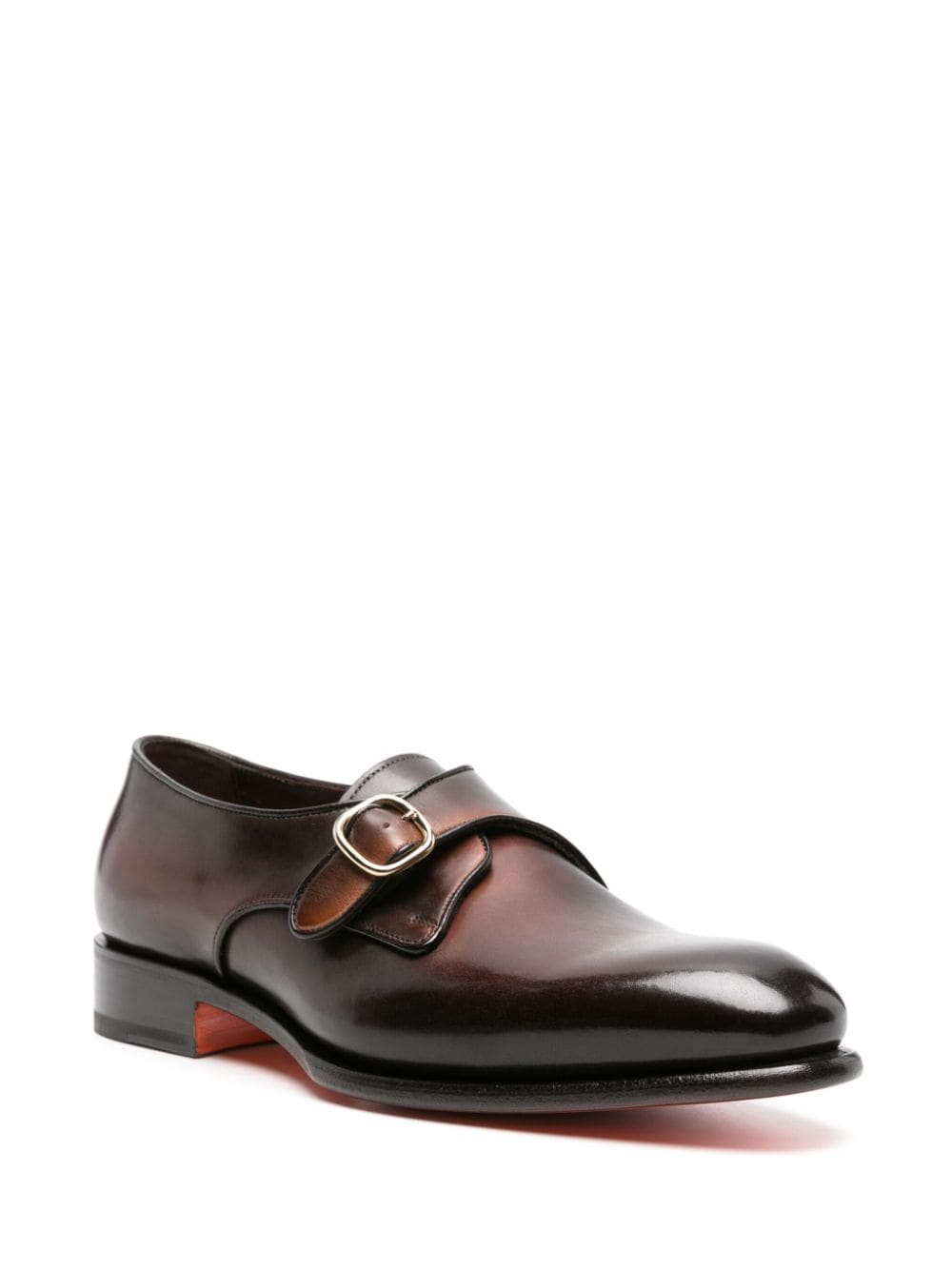 Shop Santoni Faded-effect Leather Monk Shoes In Brown