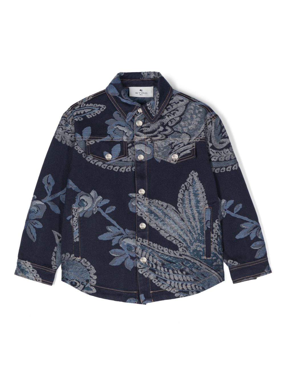 etro kids surchemise à fleurs en jacquard - bleu