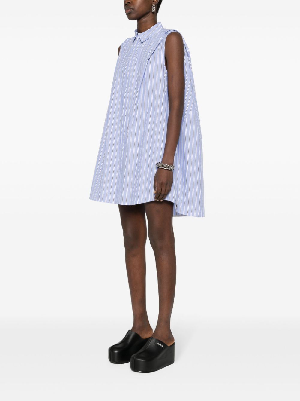 Shop Sacai Sleeveless Striped Cotton Dress In Blue