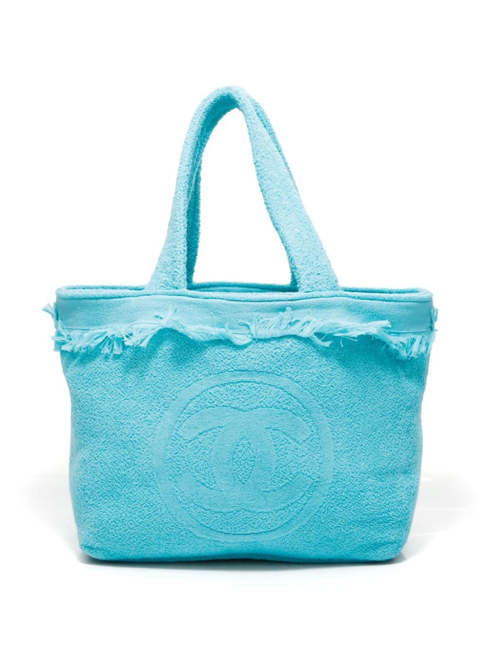 Pre-owned Chanel Cc 毛巾布手提包（2002年典藏款） In Blue
