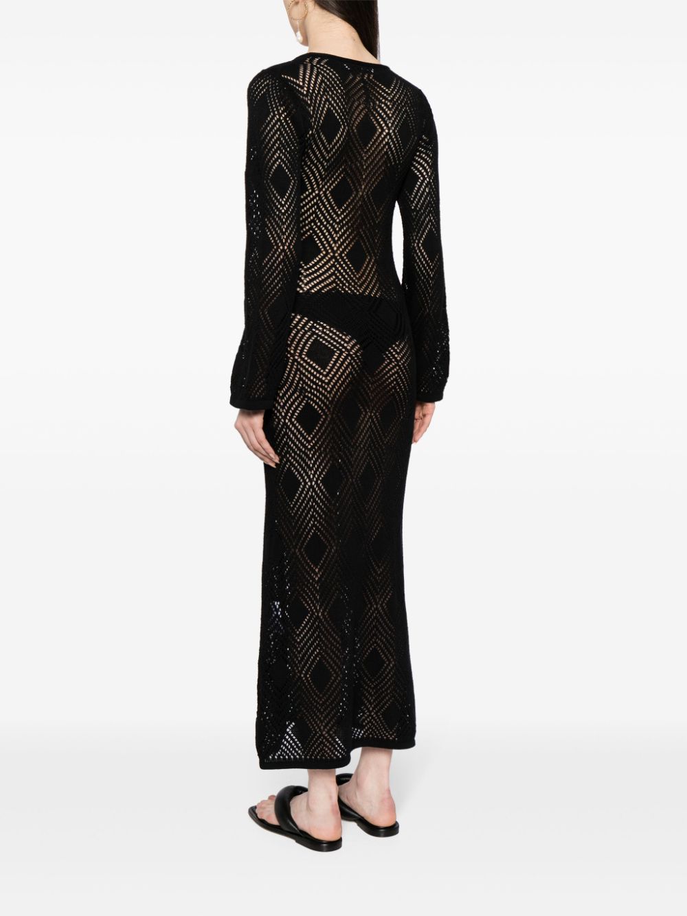 Shop Faithfull The Brand Serena Geometric-pattern Knitted Dress In Black