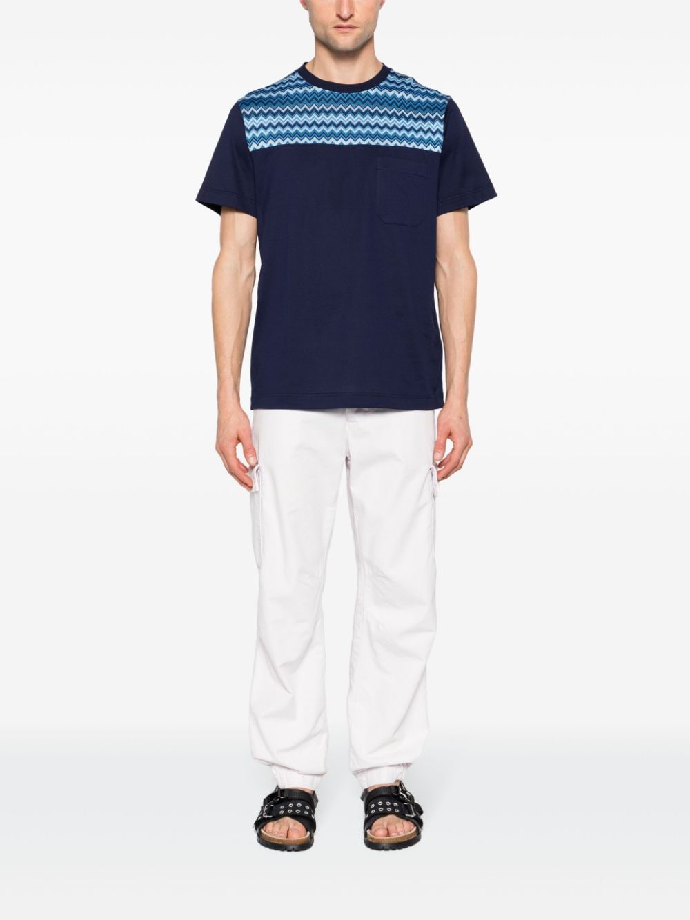 Shop Missoni Zigzag-panel Cotton T-shirt In Blue