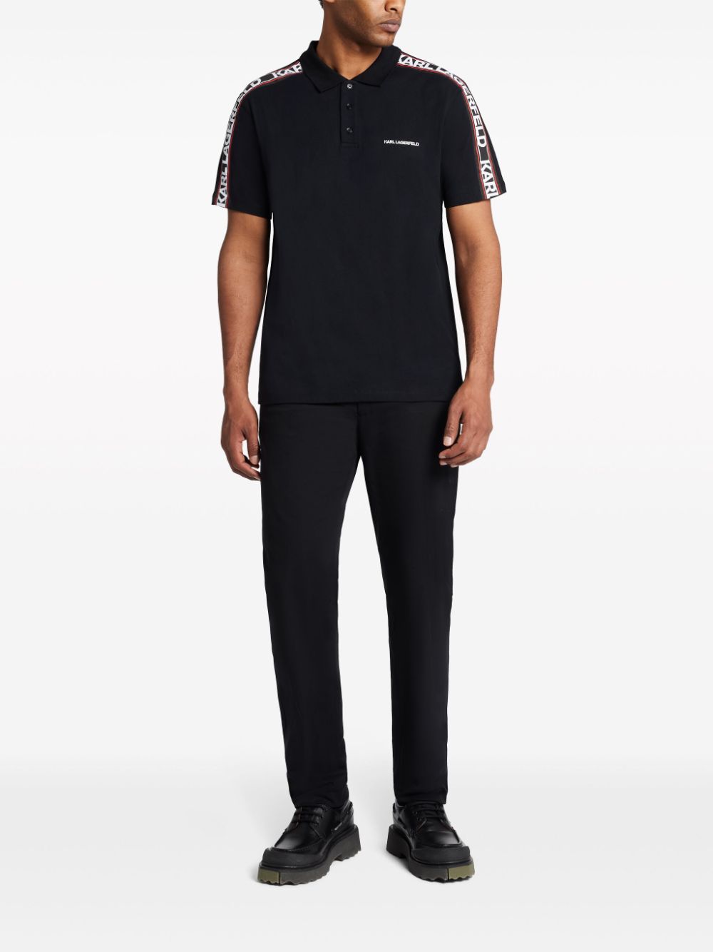 Shop Karl Lagerfeld Logo-tape Cotton Polo Shirt In Black