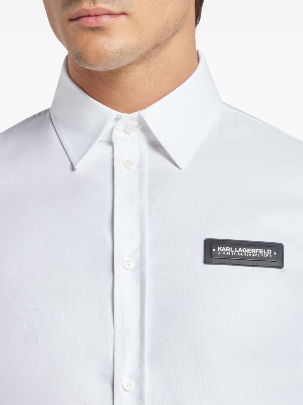 Shop Karl Lagerfeld Logo-patch Poplin Shirt In White