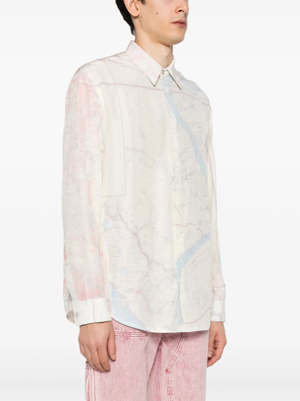 Shop Oamc Map-print Shirt In Neutrals