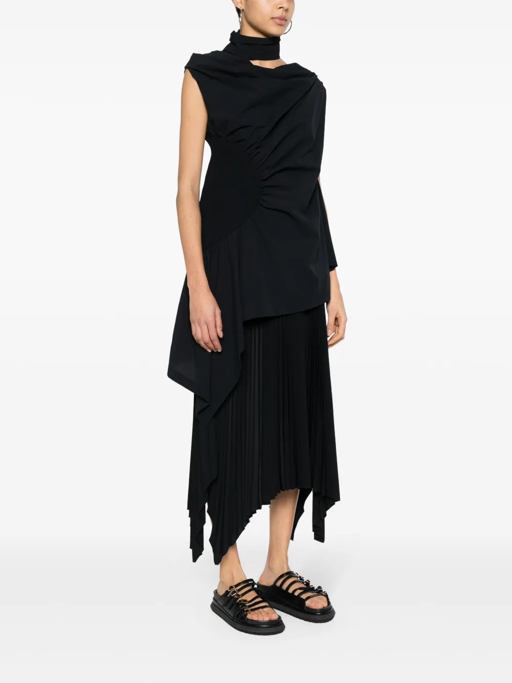 Shop Issey Miyake Crepe Asymmetric Blouse In Black