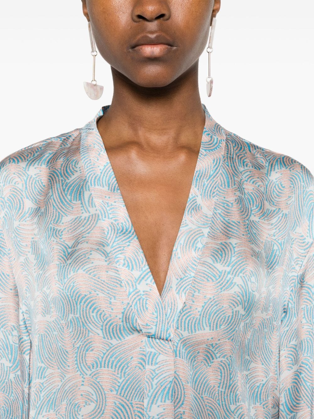 Shop Giorgio Armani Abstract-print Silk Tunic In Blue