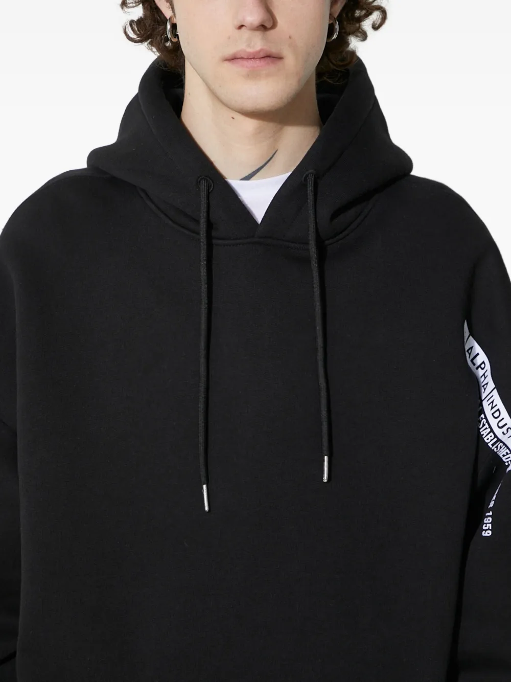 Alpha Industries Flock Logo Hoodie In Black