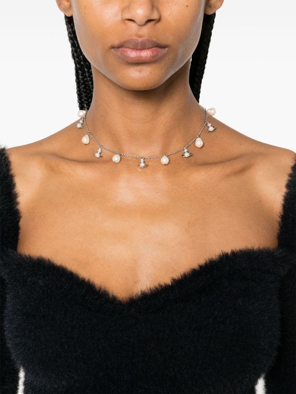Shop Vivienne Westwood Emiliana Pearl-detail Necklace In Silver