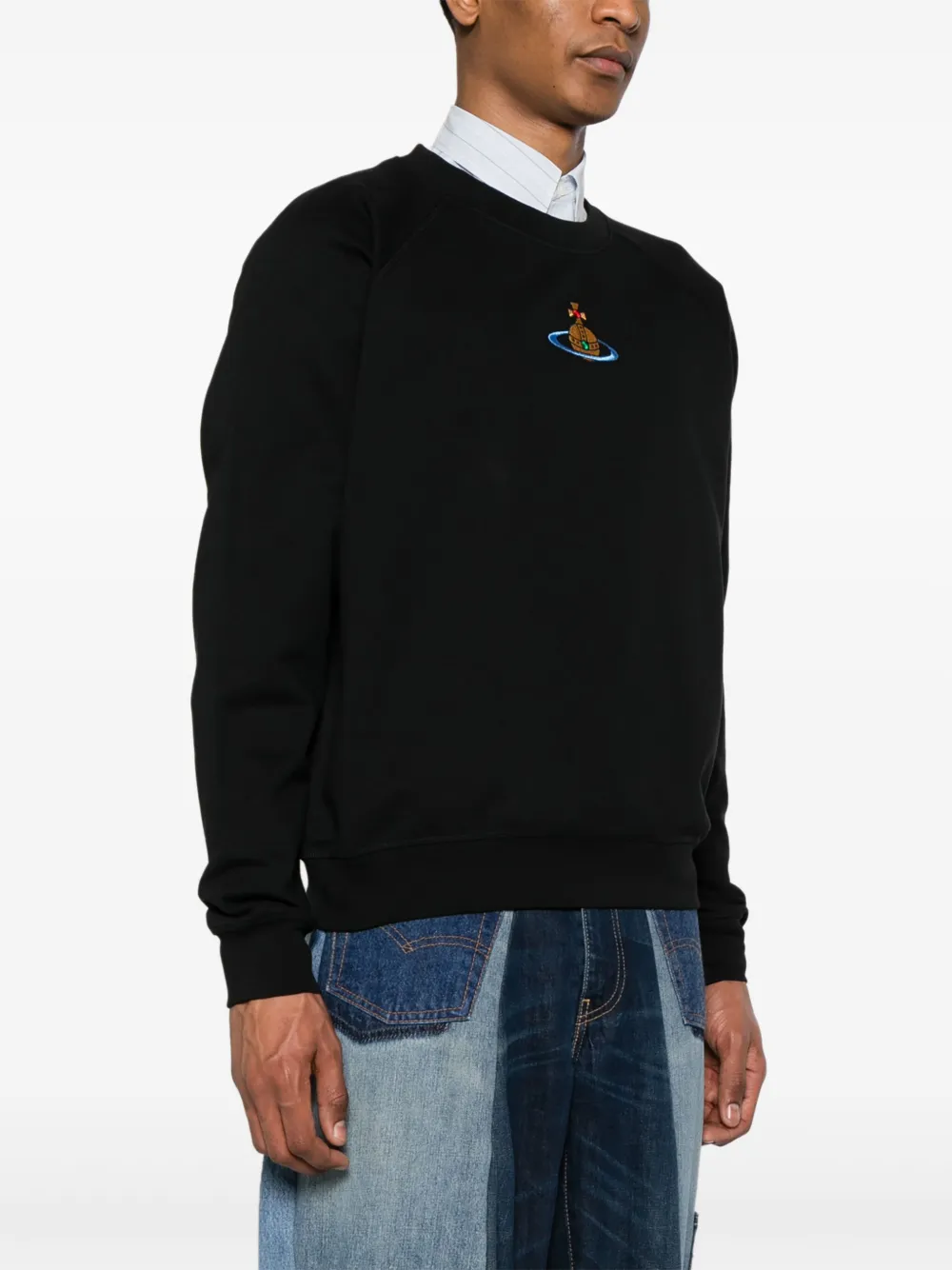 Shop Vivienne Westwood Orb-embroidered Cotton Sweatshirt In Black