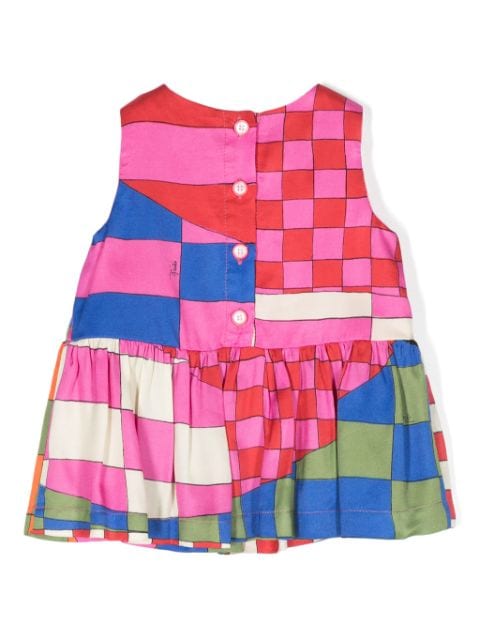 abstract-print dress and bloomers