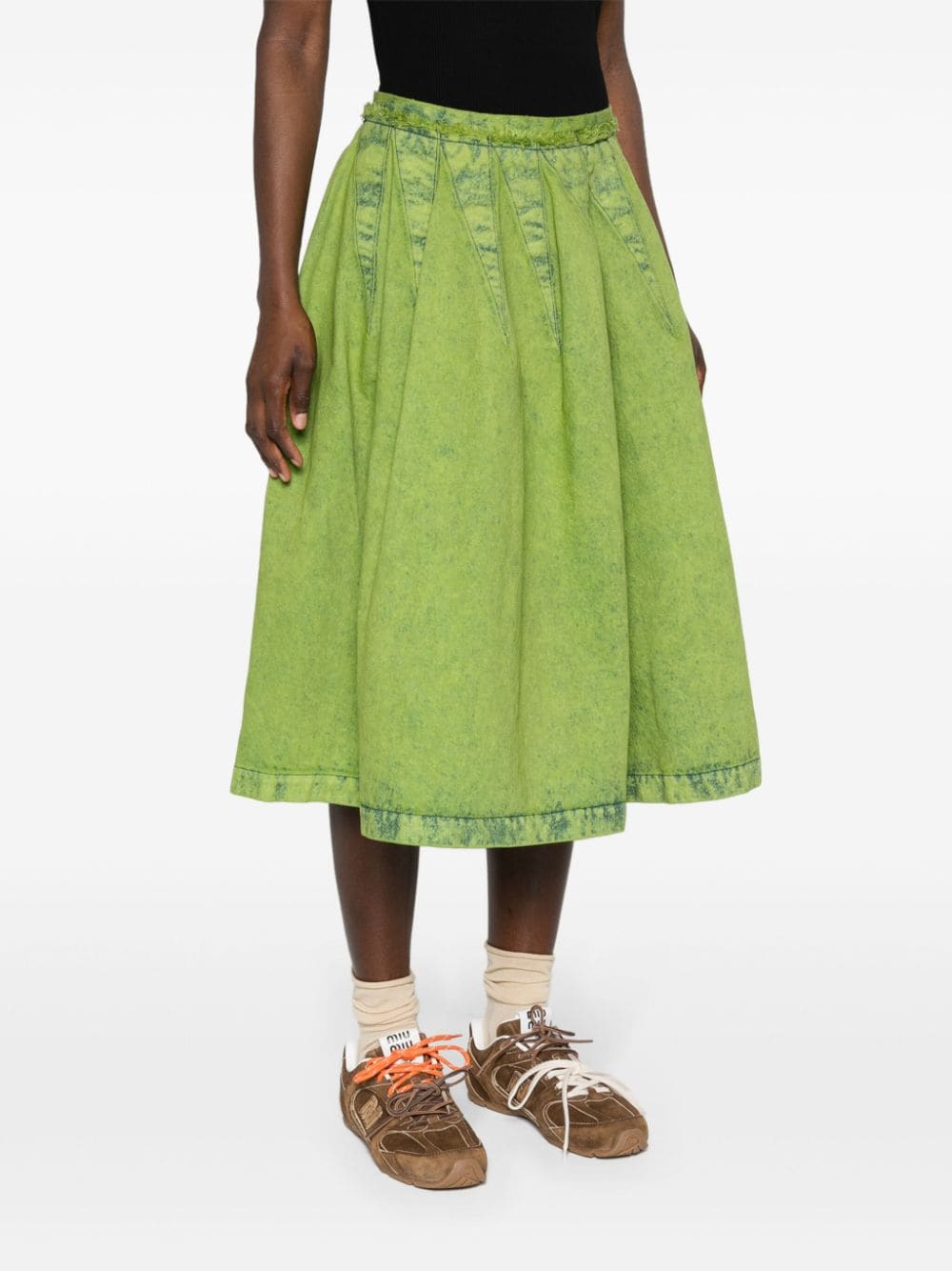Shop Marni Pleated Denim Skirt In Green