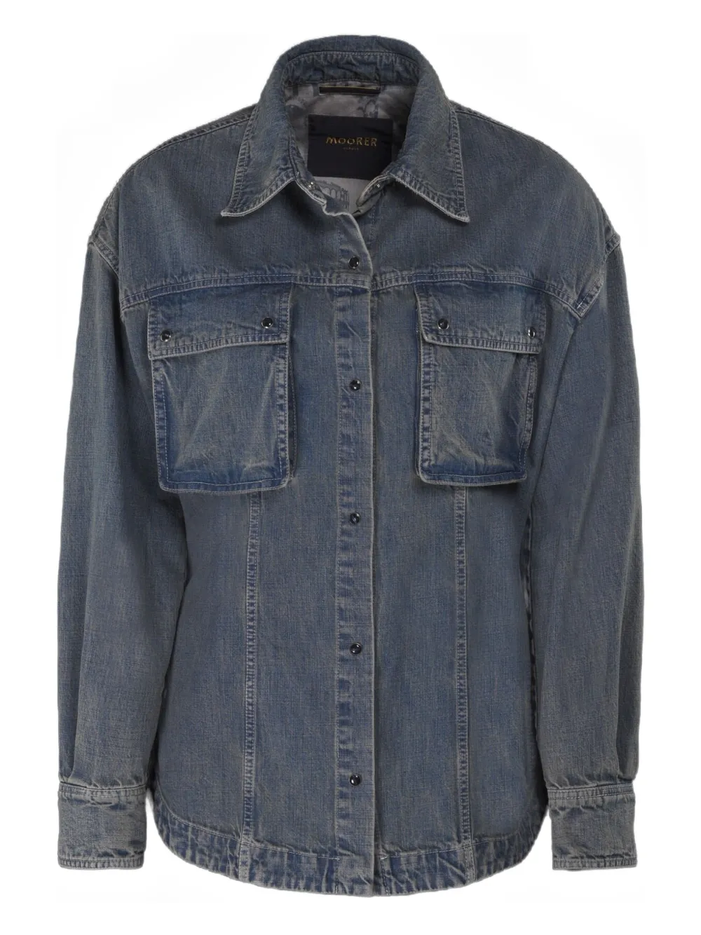 Moorer Teti-01a Double-pocket Denim Shirt In Gray