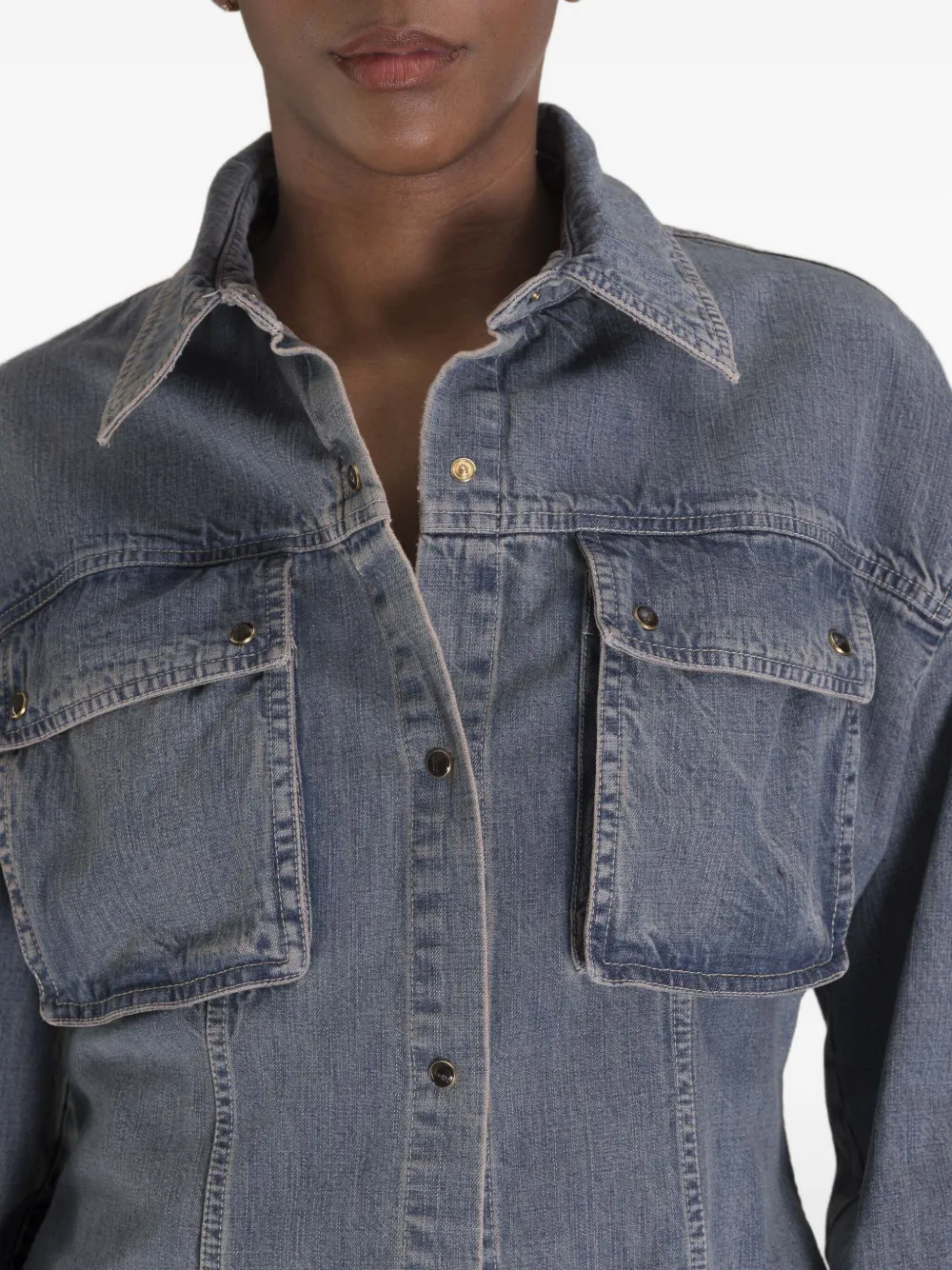 Moorer Teti-01a Double-pocket Denim Shirt In Gray