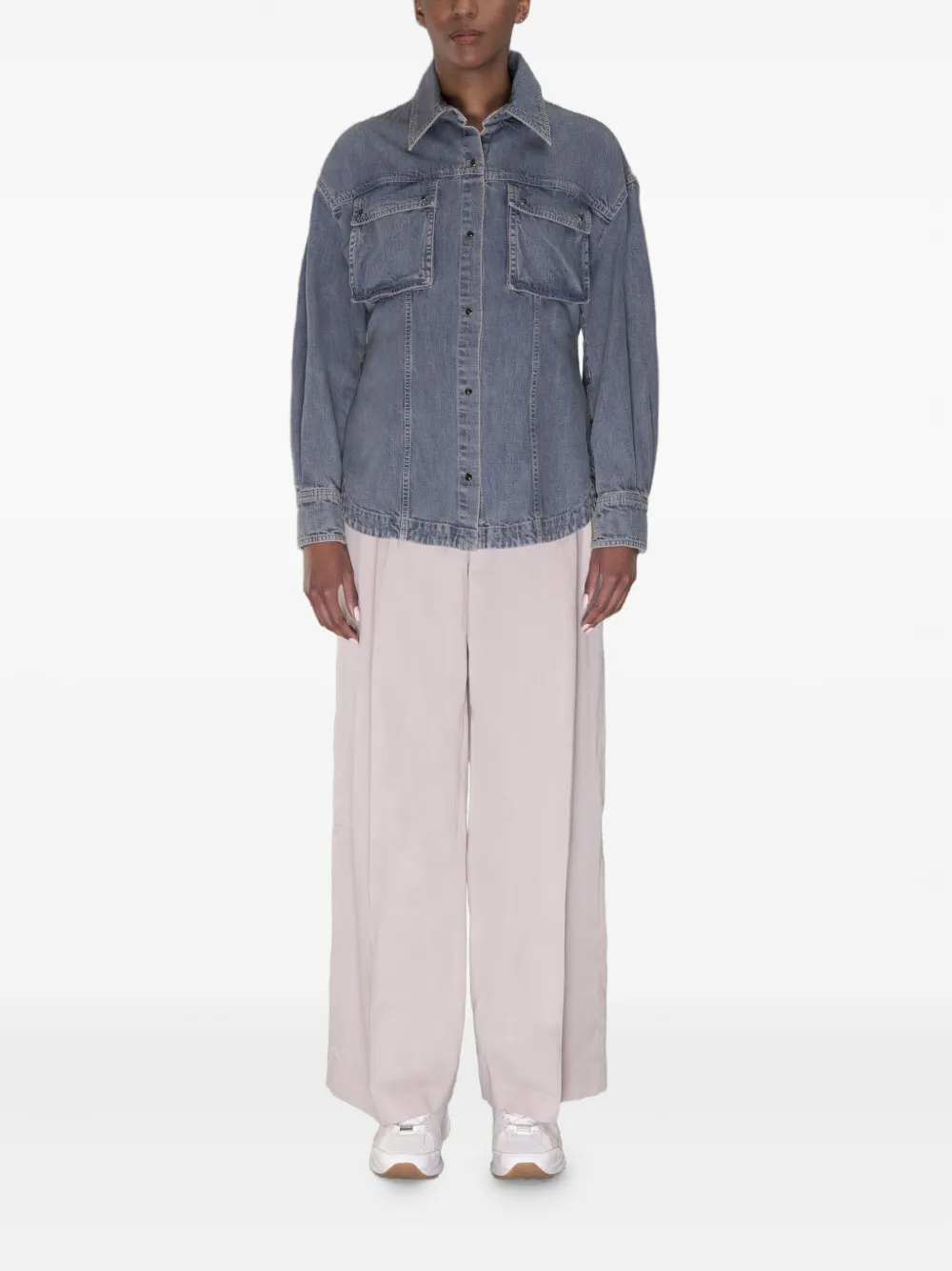 Moorer Teti-01A denim blouse met dubbele zak - Blauw