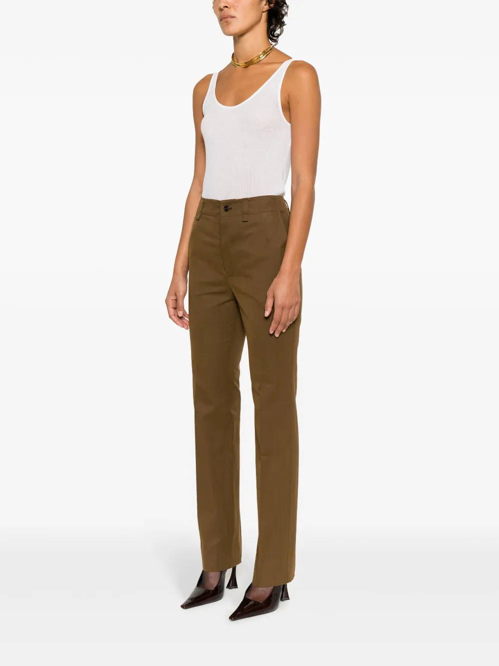 Shop Saint Laurent Straight-leg Cotton Trousers In Brown