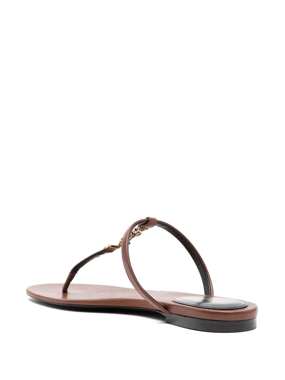 Saint Laurent Cassandra Leather Ysl Thong Sandals In Brown