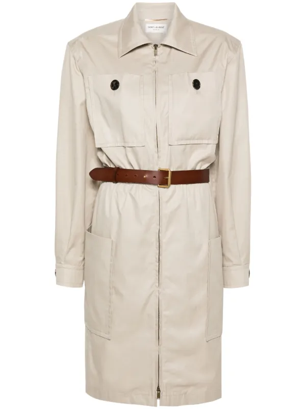 Saint Laurent Saharienne Belted Cotton Dress | Neutrals