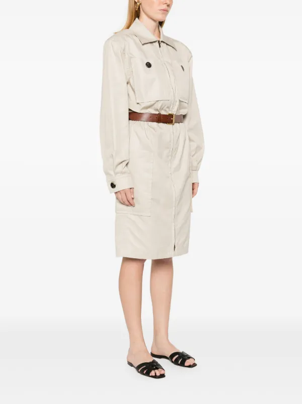 Saint Laurent Saharienne Belted Cotton Dress | Neutrals