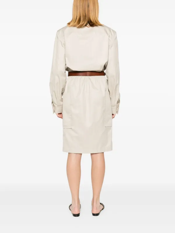 white christmas dresses Emely Lapel V-Neck Symmetrical Pocket A-Line Cotton Dress (No Belt), Denim Blue / L