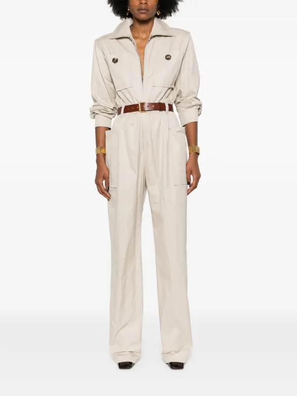 【関税・送料込み】SAINT LAURENT JUMPSUITS BEIGE COTTON Saint Laurent Strapless Jumpsuit in Cotton Gabardine | Saks