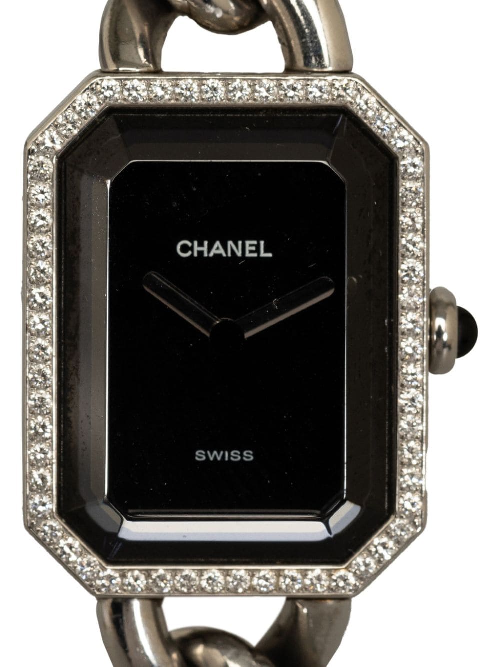 CHANEL Pre-Owned 1987 Chanel Stainless Steel Quartz Diamond Bezel Premiere Chain Watch - Zwart