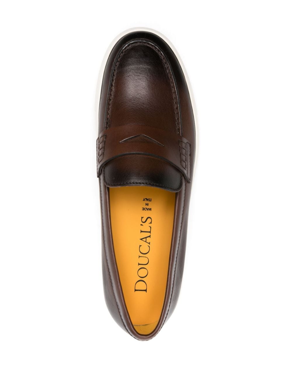 Shop Doucal's Faded Leather Penny Loafers In Brown