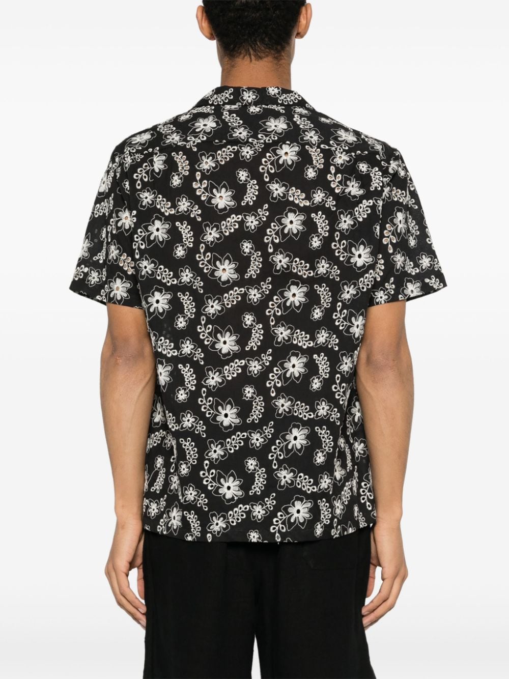 Shop Portuguese Flannel Floral-embroidery Cotton Shirt In Black