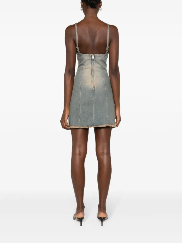 denim dress lace up Women's Subtle Power Lace-Up Sleeveless Mini Dress in Denim Blue