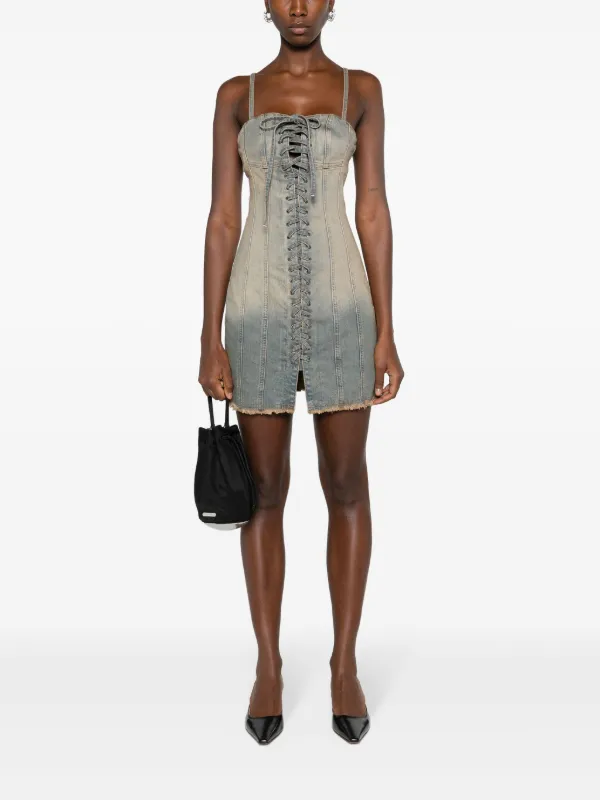 lace up jean dress LOOK AT ME LACE UP DENIM MIDI DRESS