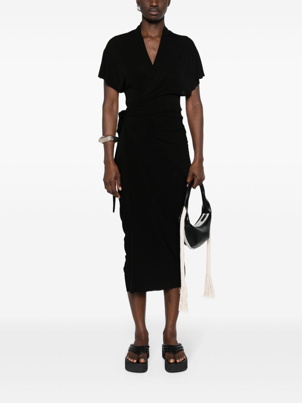 Shop Rick Owens V-neck Jersey Wrap Dress In Black