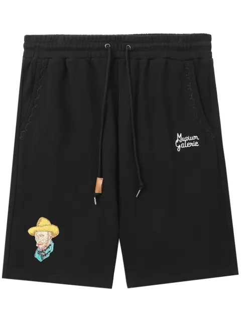 Musium Div. Van Gogh-appliqué cotton track shorts