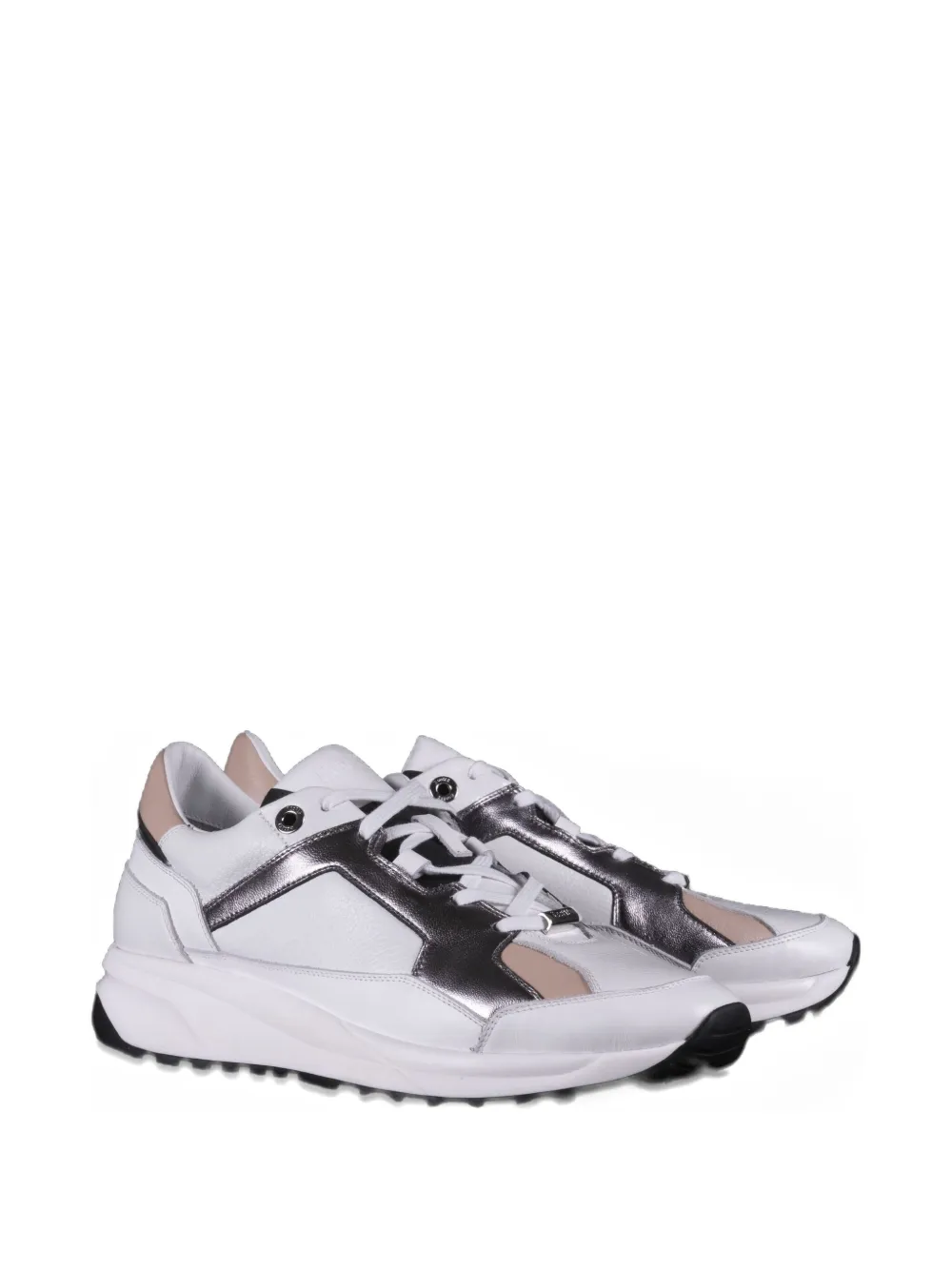 Moorer Metallic-effect Panels Leather Low-top Sneakers In White