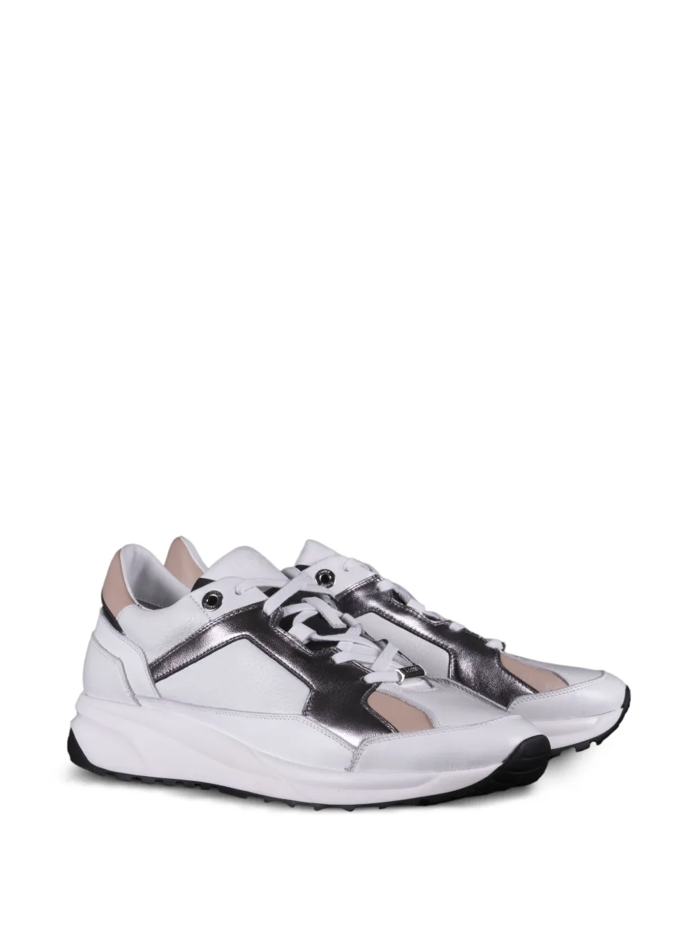 Moorer metallic-effect panels leather low-top sneakers - Wit