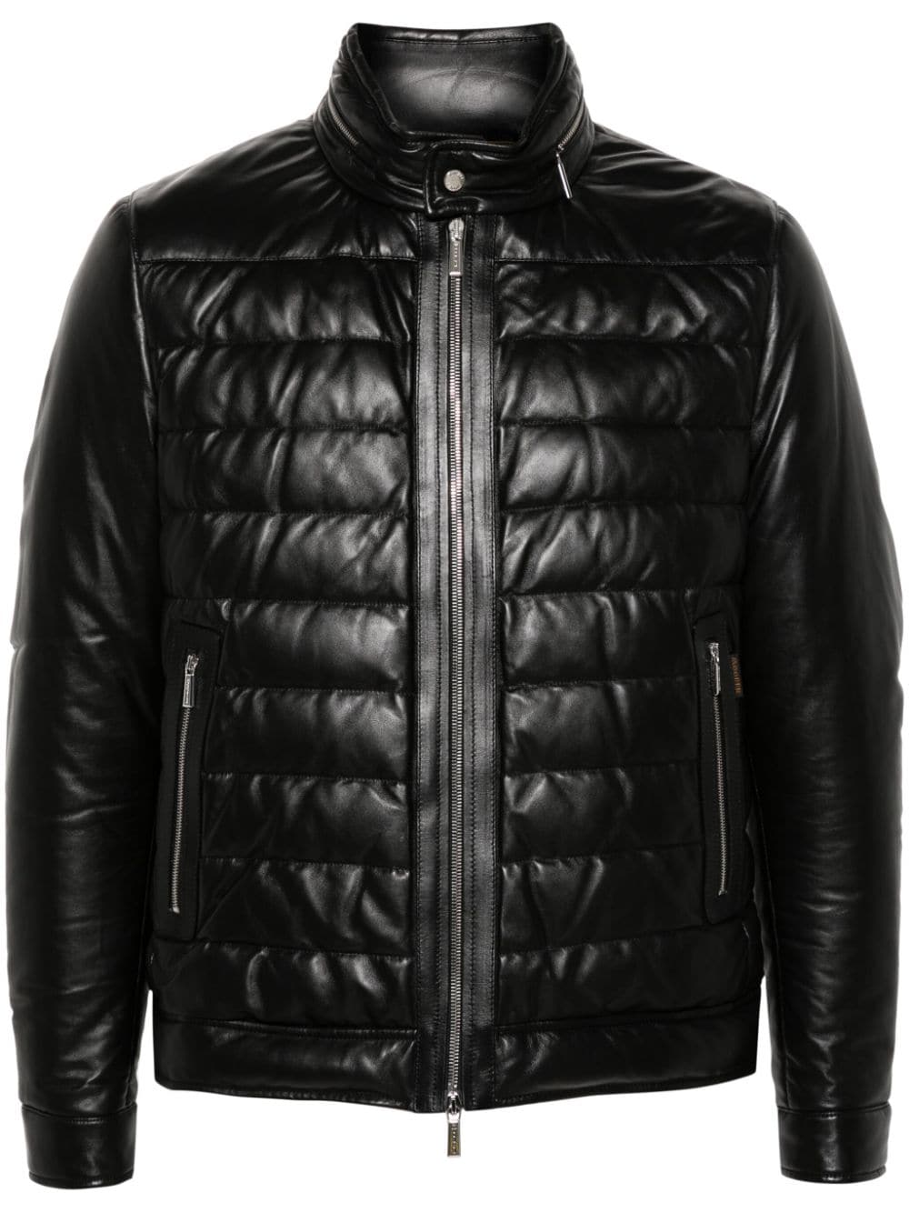 Moorer Gilles-p3 Leather Padded Jacket In Black