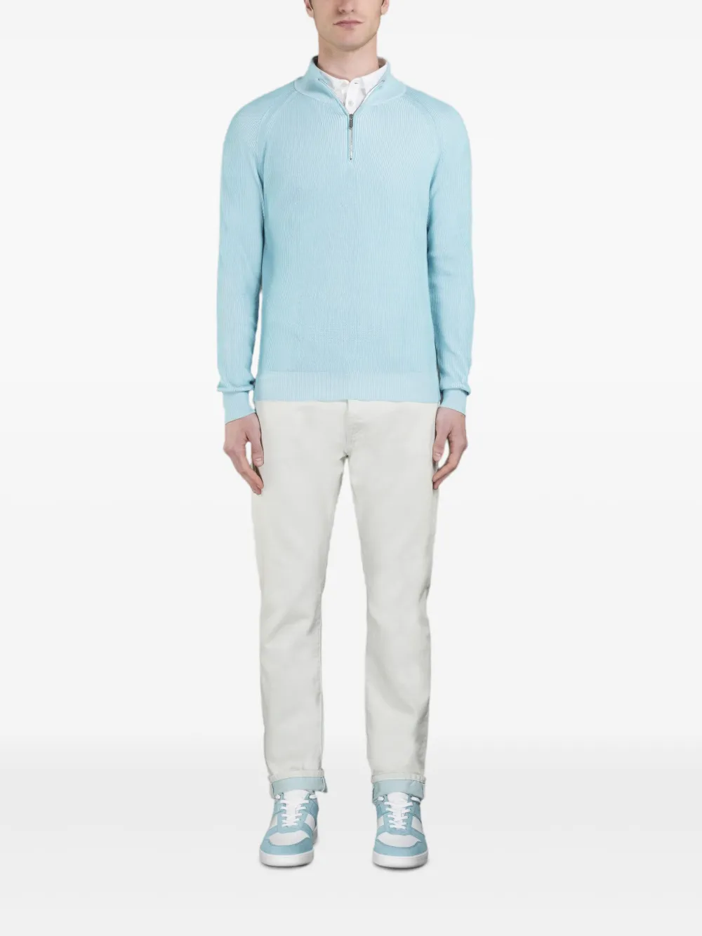 Moorer FEDRO-SIA geribbelde trui met ritshals - Blauw
