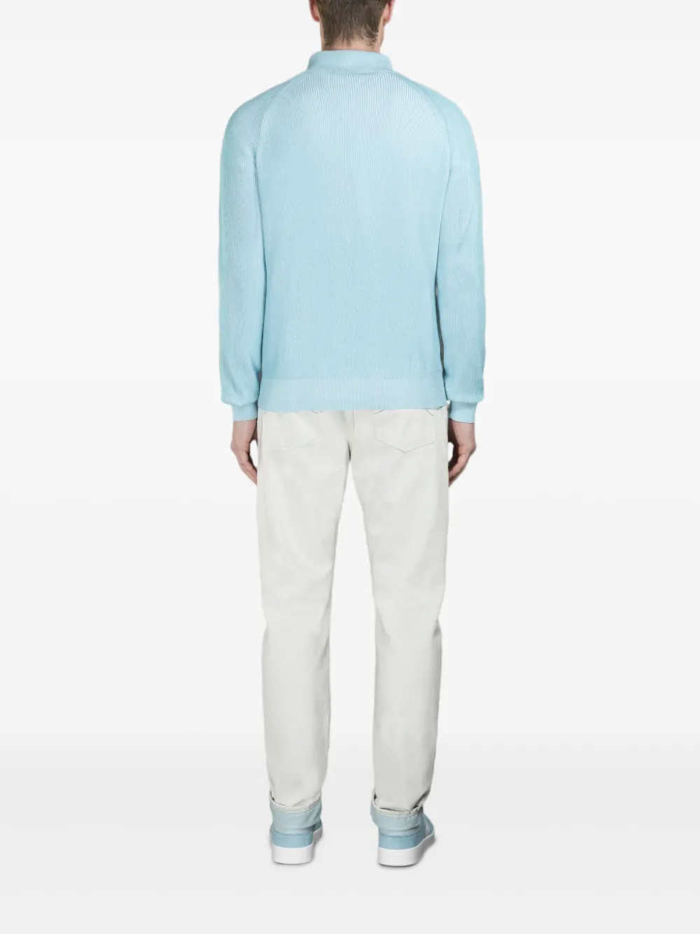 Moorer FEDRO-SIA geribbelde trui met ritshals Blauw