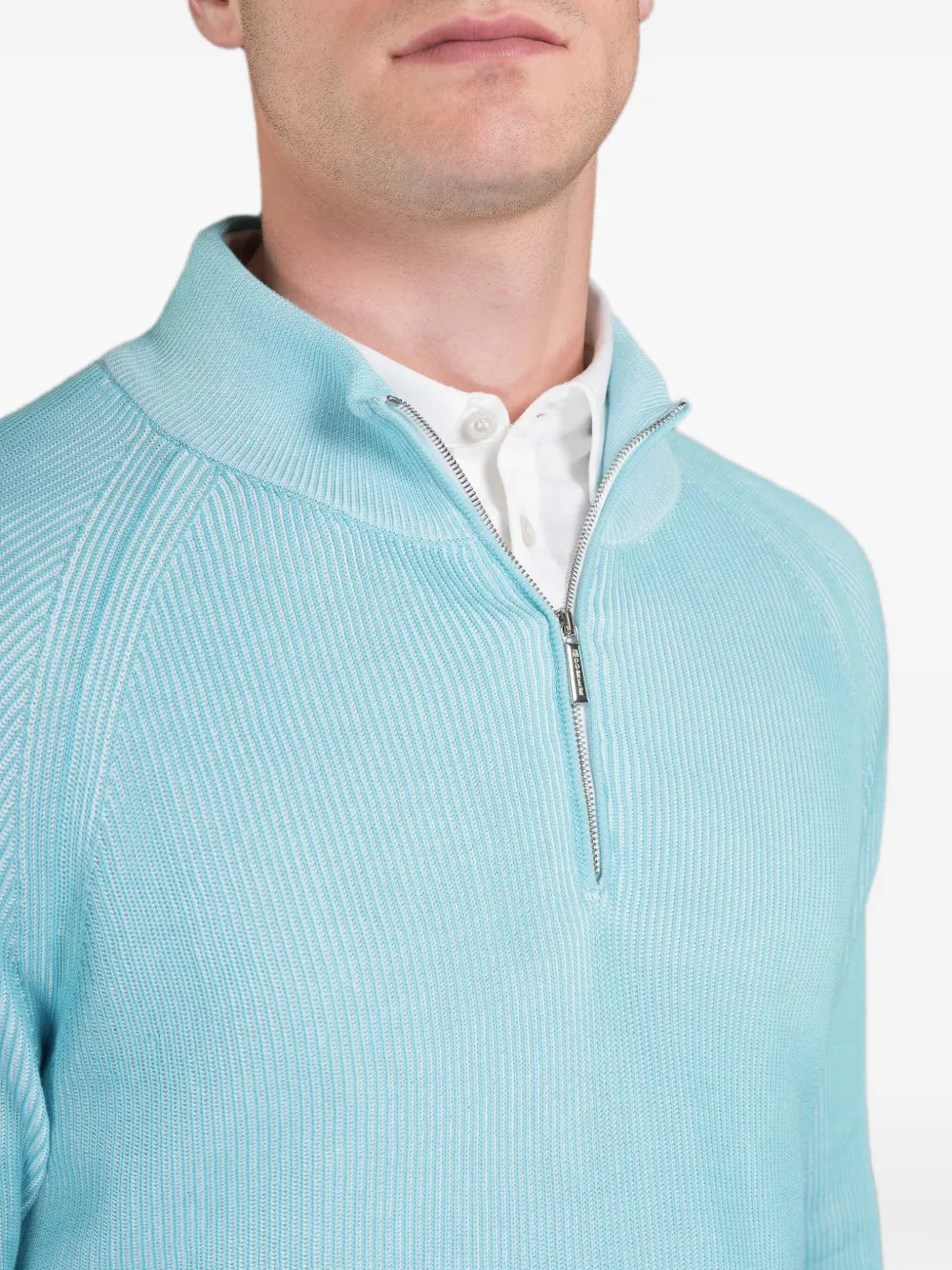 Moorer FEDRO-SIA geribbelde trui met ritshals Blauw